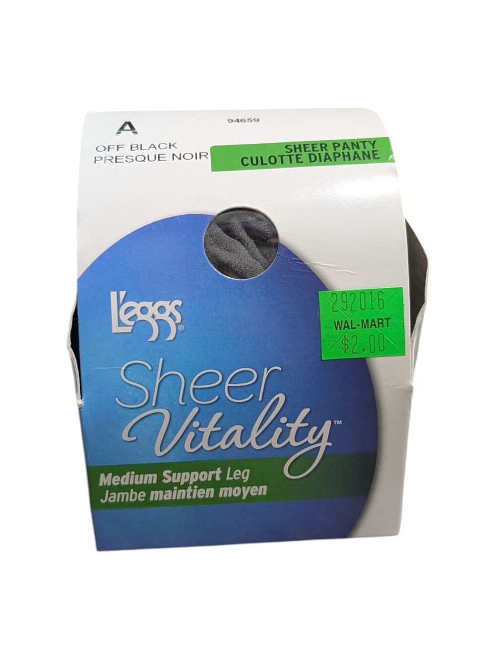 L'eggs Sheer Vitality Pantyhose Size A Off Black 94659 Medium New